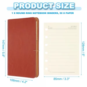 PATIKIL 6 Ring Binder Cover, A7 Leather Notebook Binder Mini Refillable Loose Leaf Personal Planner with 50 Sheets Line Paper, Orange