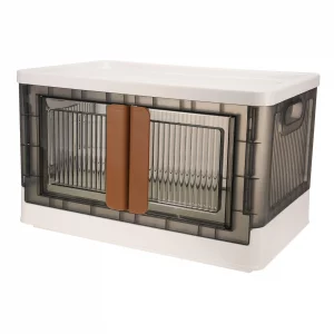 PATIKIL Plastic Storage Bins with Lid 19.3x12.2x11.8 Inch, 32L Stackable Collapsible Storage Bin with Clear Door Closet Organizer Container for Home 