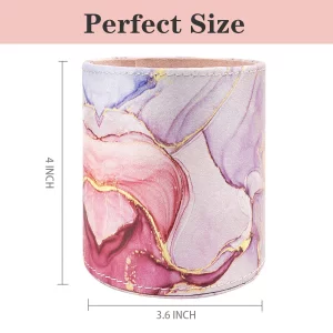 WAVEYU Pen Holder for Women Girls, Pencil Cup Pink Desk Decor, Makeup Brush Holder Large Pu Leather Multi-Functional Organizer Cup for Office, Classr