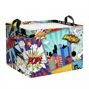 Clastyle 36L Rectangle Blue Comics Hero Kid Storage Basket Collapsible City Building Clothes Toy Nursery Bin Book Shelf Basket