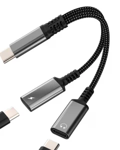 Dual USB C Adapter 2 in 1 Charging Cable DAC Type C Audio Charger Dongle for Apple iPhone15 Pro Max Plus for iPad Pro Compatible for Samsung Galaxy S