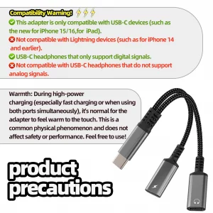 Dual USB C Adapter 2 in 1 Charging Cable DAC Type C Audio Charger Dongle for Apple iPhone15 Pro Max Plus for iPad Pro Compatible for Samsung Galaxy S