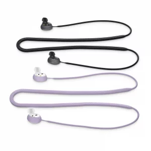 kwmobile Straps Compatible with Samsung Galaxy Buds 2-2X Silicone Holder for Wireless Earphones - Lavender/Black