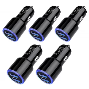 Car Charger Adapter, 5Pack 4.8A Dual Port Fast Charge Car Phone Charger USB Lighter Plug Cigarette Charger for iPhone 17 16e 16 15 14 13 12 11 Pro Ma