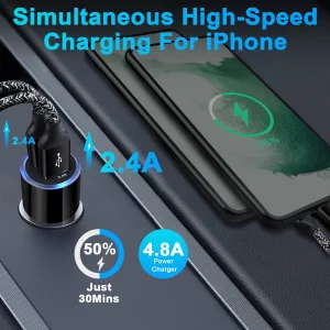 Car Charger Adapter, 5Pack 4.8A Dual Port Fast Charge Car Phone Charger USB Lighter Plug Cigarette Charger for iPhone 17 16e 16 15 14 13 12 11 Pro Ma