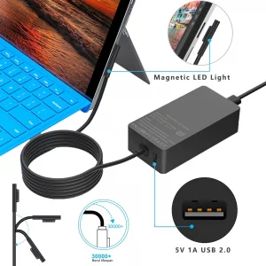 Surface Pro Charger 65W [2025 Upgraded Version] for Microsoft Surface Pro 3/4/5/6/7/ Surface Book Laptop/Tablet Power Supply Adapter, Works with 65W&