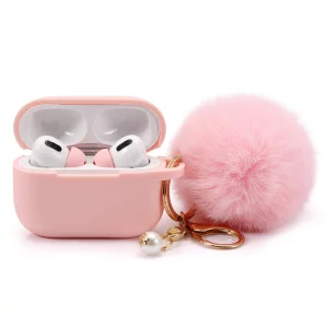 Protective Case Cover for Airpods Pro Charging Case with Ear Tips 1 Pair Kit, Air Pods Silicone Case with Soft Cute Ball Pom Pom Keychain Kit Togethe