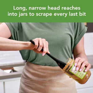 Tovolo Flex-Core Silicone Spatula Jar Scraper - Long-Handled Rubber Spatula with Angled Head for Scooping & Scraping - Heat-Resistant Spatulas for Ki