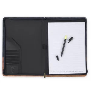 Christian Art Gifts Premium Vegan Leather Zippered Portfolio for Men W/Inspirational Scripture: Strong & Courageous, Encouraging Bible Verse W/Pen & 