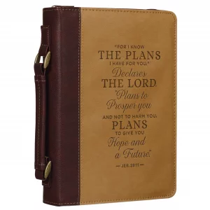 Christian Art Gifts Classic Vegan Leather Bible Cover for Men & Women: Hope & Future Encouraging Scripture Verse, Debossed Design, Sturdy Easy Carry 