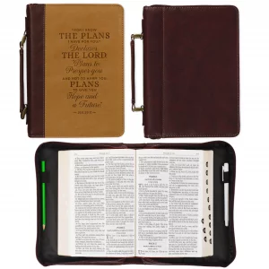 Christian Art Gifts Classic Vegan Leather Bible Cover for Men & Women: Hope & Future Encouraging Scripture Verse, Debossed Design, Sturdy Easy Carry 