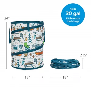 Camco Pop-Up Utility Container - Use as Collapsible Trash Can When Camping - Holds 30-Gallon Kitchen-Size Trash Bags - Stands 2-Ft Tall & Collapses f
