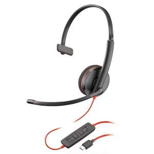 Poly Blackwire 3210 Wired Headset (Plantronics) - Noise-Canceling Mic - Single-Ear Design - Connect to PC/Mac via USB-C or USB-A - Works w/Teams, Zoo