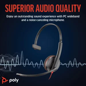 Poly Blackwire 3210 Wired Headset (Plantronics) - Noise-Canceling Mic - Single-Ear Design - Connect to PC/Mac via USB-C or USB-A - Works w/Teams, Zoo