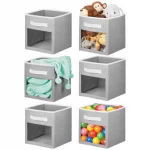 mDesign Fabric Nursery/Playroom Closet Storage Organizer Bin Box with Front Handle/Window for Cube Furniture Shelving Units, Hold Toys, Clothes, Diap