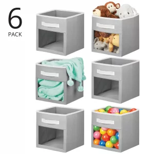 mDesign Fabric Nursery/Playroom Closet Storage Organizer Bin Box with Front Handle/Window for Cube Furniture Shelving Units, Hold Toys, Clothes, Diap