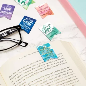 Faithful Finds Christian Magnetic Bookmarks Bulk 72-Pack - 1 x 1 in, Multi-Colored Polypropylene - 12 Watercolor Verse Designs & Magnetic Bible Verse