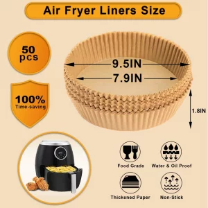 Power XL Air Fryer Liners Disposable 4-8 QT  50 Pcs Non-Stick Air Fryer Parchment Paper Liners Fits 4,5,6,7,8 QT  Water & Oil Proof