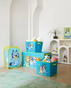 Idea Nuova Bluey 4 Piece Storage Solution Set with Pop Up Hamper, Collapsible Storage Trunk and 2 Nestable Storage Bins