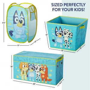 Idea Nuova Bluey 4 Piece Storage Solution Set with Pop Up Hamper, Collapsible Storage Trunk and 2 Nestable Storage Bins