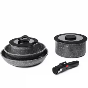 ROSSETTO 7pcs Pots and Pans Set Non Stick from France, Ceramic Cookware Set with Removable Handle, Induction RV Kitchen Cookware Set, Stackable, PFOA