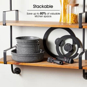 ROSSETTO 7pcs Pots and Pans Set Non Stick from France, Ceramic Cookware Set with Removable Handle, Induction RV Kitchen Cookware Set, Stackable, PFOA