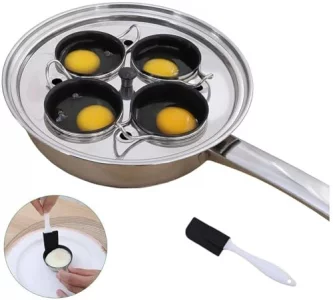 4 Cups Egg Poacher Pan - Stainless Steel Poached Egg Cooker  Induction Cooktop Egg Poachers Cookware Set with 4 Nonstick Large PFOA FREE Egg Poacher