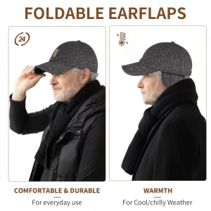 Winter for Men Outdoor Hat, Adjustable Warm Sport Golf Baseball Cap Hats Dad Caps Earflaps Thicken 55-60CM (Brown) (Cotton, Coffee)