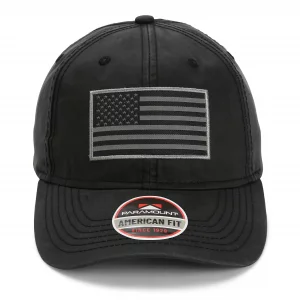 Paramount Outdoors - Waxed Cloth American Flag Cap - American Fit US Flag Cap Fits Head Size MD - 2X (Black)