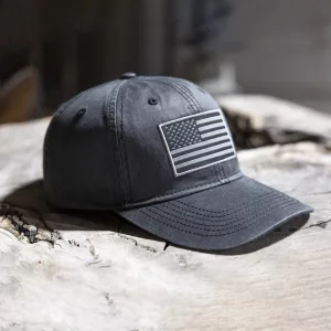Paramount Outdoors - Waxed Cloth American Flag Cap - American Fit US Flag Cap Fits Head Size MD - 2X (Black)