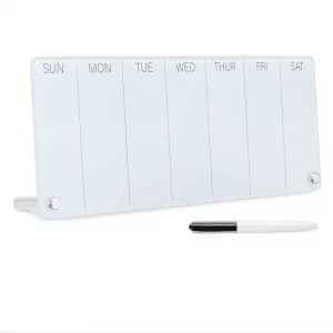 Navaris Weekly Whiteboard Planner - Small Dry Erase Glass Whiteboard to Do Calendar for Office Desk - Dry Erase Schedule Board - 16 x 6 Inches