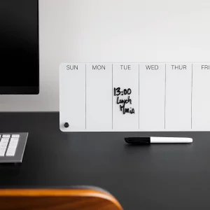 Navaris Weekly Whiteboard Planner - Small Dry Erase Glass Whiteboard to Do Calendar for Office Desk - Dry Erase Schedule Board - 16 x 6 Inches