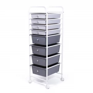Humble Crew 8 Drawer Rolling Storage Cart with Wheels, Slim Plastic Organizer Trolley for Crafts, Office, School, Makeup & More, Metal Frame, Grey & 