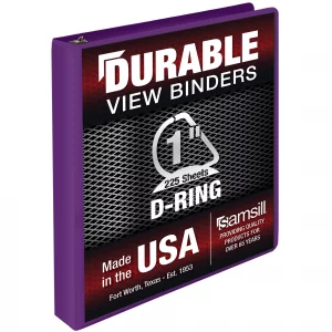 Samsill Durable 1 Inch Binder, Made in The USA, D Ring Binder, Customizable Clear View Cover, Plum Purple, Holds 225 Pages