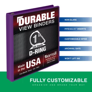 Samsill Durable 1 Inch Binder, Made in The USA, D Ring Binder, Customizable Clear View Cover, Plum Purple, Holds 225 Pages
