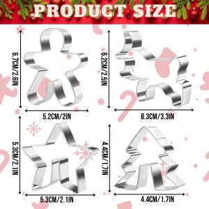 Crethinkaty 4 Pcs Christmas Stainless Steel Hanging Cup Cookie Cutter Over the Edge Mug Rim Biscuit Mould DIY Cake Decoration