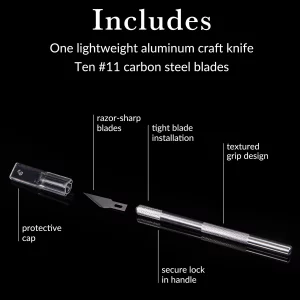 WA Portman Hobby Knife Set  1pc Precision Craft Knife Set with 10 SK5#11 Steel Hobby Blades  Art Cutter Tool for Paper, Vinyl, Leather, Plastic, Fa