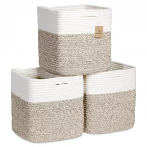 NaturalCozy Storage Cubes 11 Inch Cotton Rope Woven Baskets for Organizing, 3-Pack | Cube Bin Square Shelves Organizer, Classroom, Kids Toy Bins, Clo