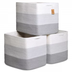 NaturalCozy 13x15x13 Kallax Storage Cubes Bins, 3 Pack | Cotton Rope Cube Storage Bin Woven Baskets for Organizing | Kallax Insert Storage Baskets fo