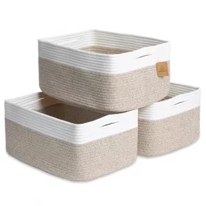 NaturalCozy Storage Baskets 16.8x13x7.6 Cotton Rope Woven Baskets for Organizing 3-Pack | Toy Storage Bins | Basket for Shelves, Laundry, Blanket,
