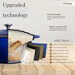 Nuovva Enamelled Cast Iron Dutch Oven Pot with Lid  6.4 Quart Non Stick Casserole Pot  Heavy Duty & Oven Safe up to 500 F for Bread Baking, Braisi