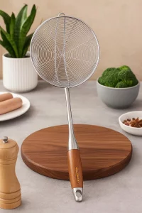 ANAM Spider Strainer Skimmer Spoon with Wooden Handle  Stainless Steel Spider Strainer for Deep Frying, Hot Pot, Tempura & Pasta  Heat-Resistant Fr