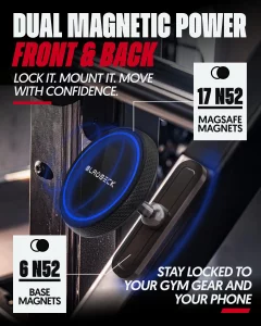 Magnetic Gym Phone Mount for MagSafe Accessories  Dual Magnet Stand for iPhone and Android compatible with MagSafe Phone Stand with Alloy Base  Gym