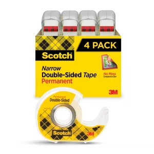 Scotch Photo Safe Double-Sided Tape, 1/2 Inch x 400 Inches, Clear, Acid-Free Permanent Adhesive, Pack of 4 Rolls with Dispensers, for Scrapbooking, P
