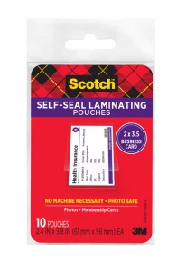 Scotch Repositionable Self-Sealing Laminating Pouches, Business Card Size (2.4? x 3.8?)  10 Pack, Adjustable Cold Lamination for Cards & Badges