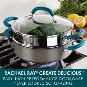 Rachael Ray Create Delicious Hard Anodized Aluminum Nonstick Steam Set, 3-Quart, Gray