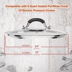 WishDirect 10 Inch Tempered Glass Lid Compatible with 8 Quart Instant Pot and Ninja Foodi, Universal Electric Pressure Cooker Lid with Upgraded Heat-