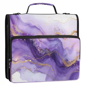 YEGAME Purple Marble Waterproof Zipper Binder with Shoulder Strap, 3-Ring Trapper Keeper with Lay-Flat Design and Multiple Compartments for School & 