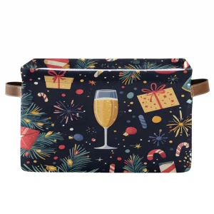 STAYTOP New Year's Eve Large Storage Basket Collapsible Storage Bins Waterproof Laundry Basket with Handle,Used for Home Closets, Offices, Bedrooms 1