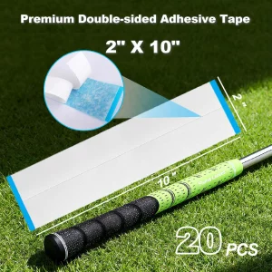 Flying Leaves 20 Pieces Professional Golf Grip Tape, 2 x 10 inches Double-Sided Adhesive Strips for Golf Club Repair, Water-Resistant, Easy to Use, S